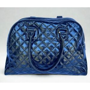 Quilted Patent Leather Handbag in Navy Blue | Talbots